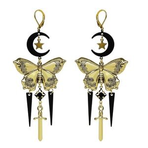 Gold and Black Butterfly Dangle Earrings